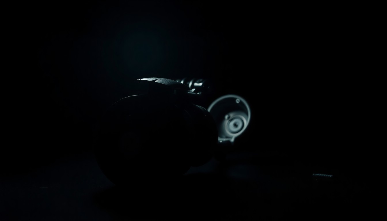 An extreme close-up photograph of a damaged e-bike component, such as a twisted handlebar or cracked frame, lit by a harsh, direct camera flash against a pitch-black background, conveying the stark, gritty nature of the police investigation.