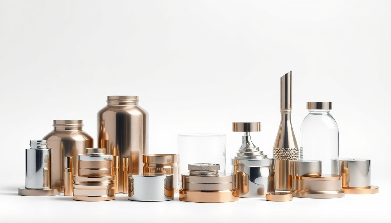 A high-end studio photograph featuring a collection of shiny, geometric metal and glass objects arranged in a clean, elegant composition on a plain white background, conceptually representing the structured framework Tradull has developed to bring more clarity to commodity trade processes.