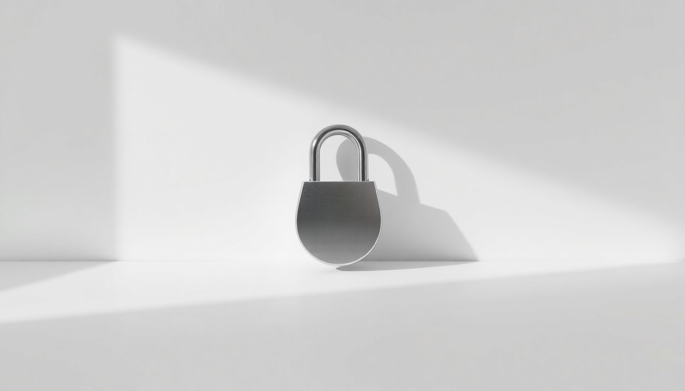 A minimalist studio photograph featuring a single, polished metal storage unit lock on a clean, monochromatic background, conveying the secure and premium nature of Morningstar Storage's self-storage offerings.