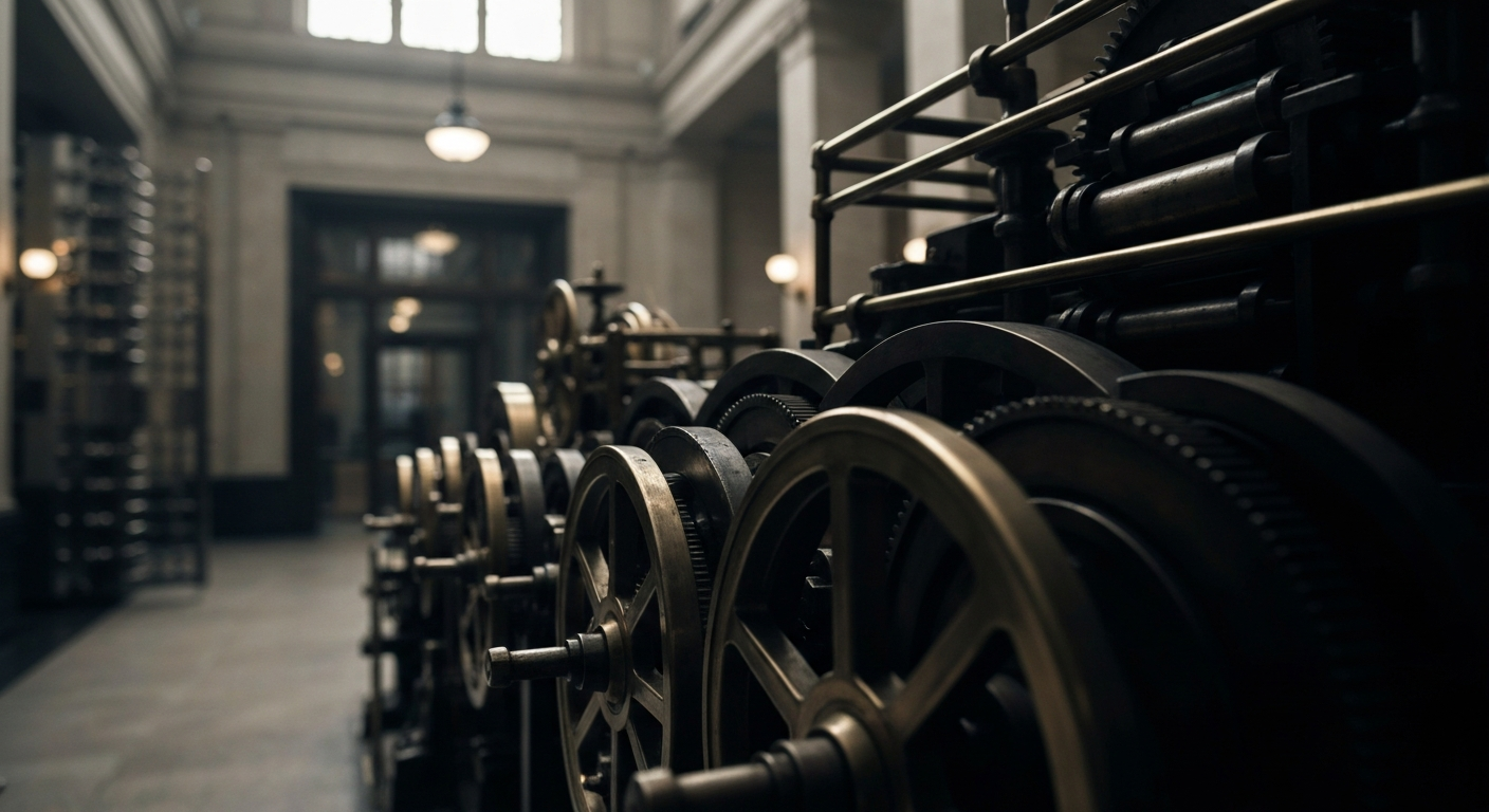 An extreme close-up of gleaming, industrial-scale banking equipment and vaults, conveying the tangible power and security of a regional financial institution.