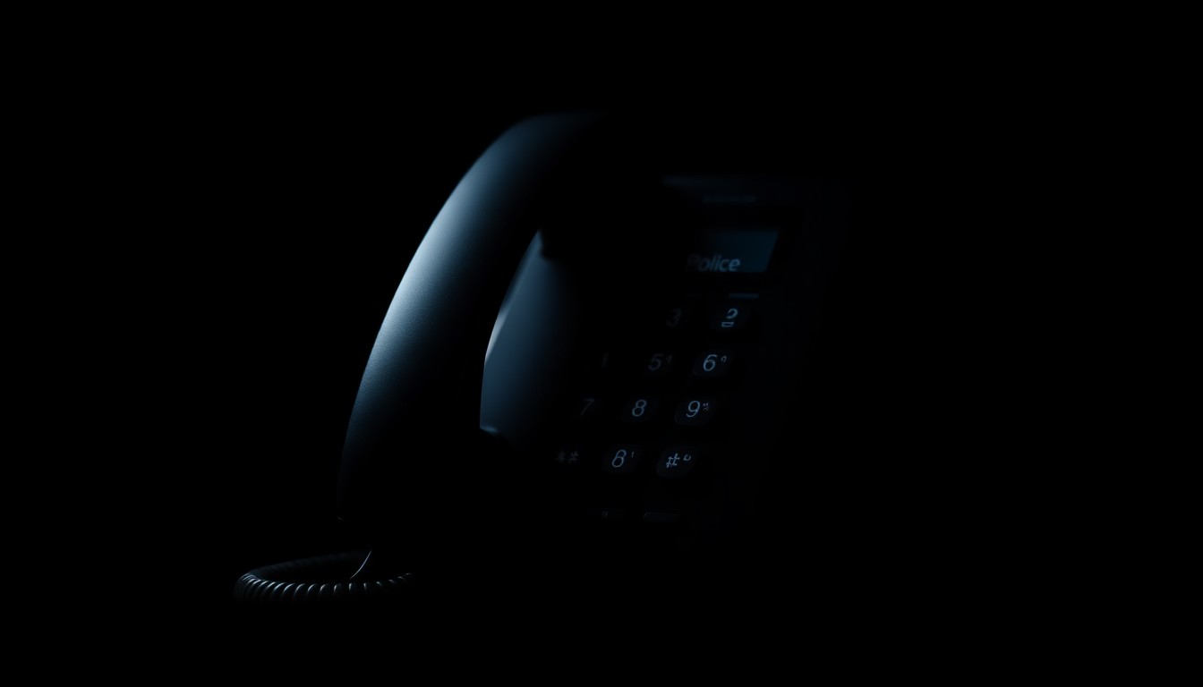 An extreme close-up of a black telephone handset with a red button, shot against a dark background with dramatic lighting, conceptually representing the new 311 non-emergency hotline in San Francisco.