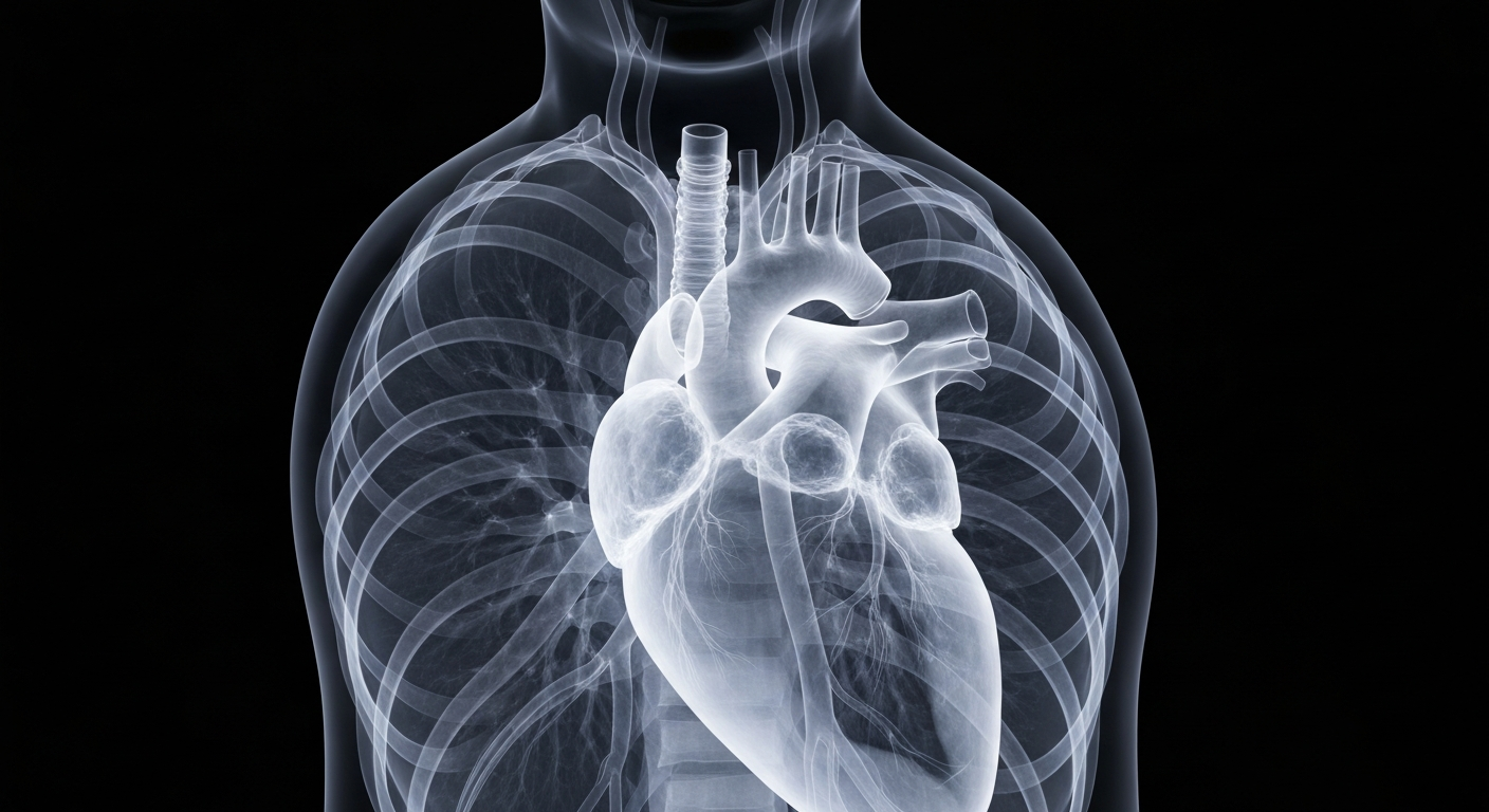 A ghostly, translucent X-ray photograph revealing the internal structures of the human body, conceptually representing the fragility of healthcare access in the North Country region.