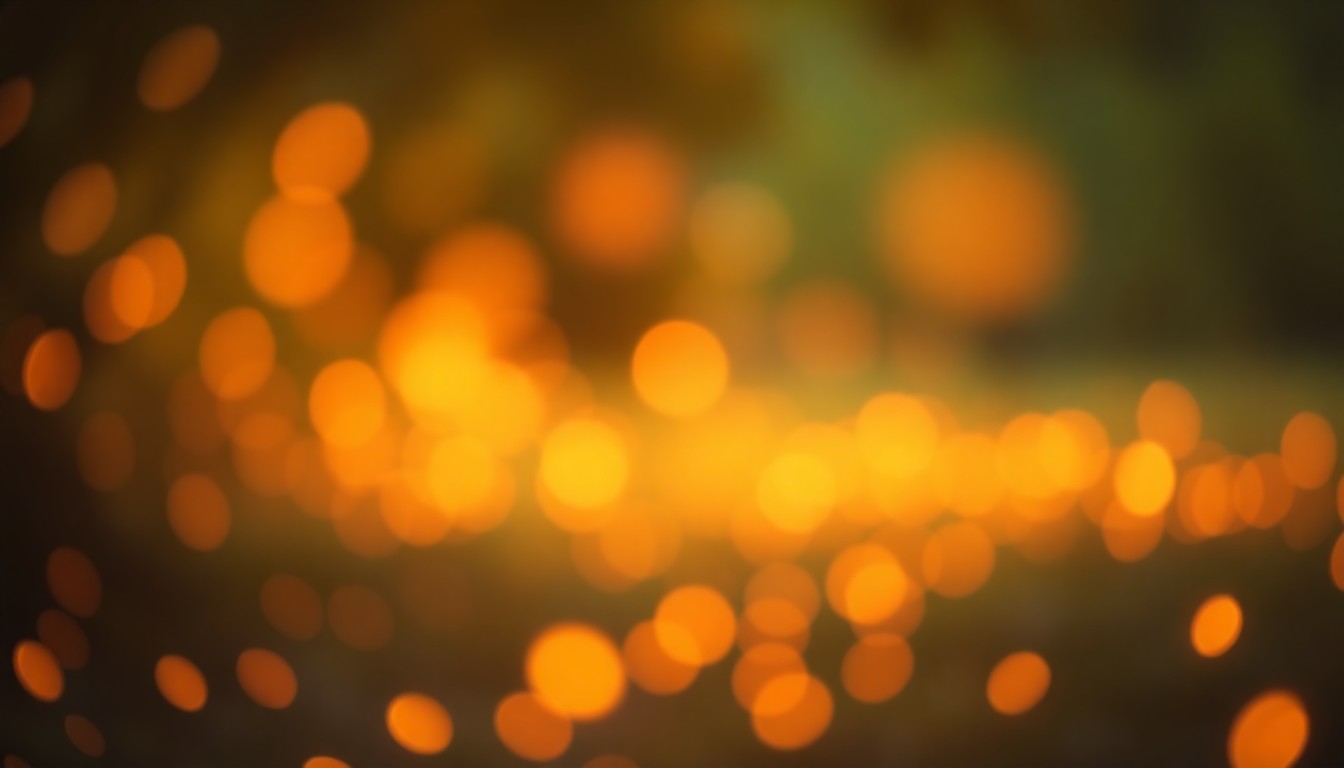 An extremely abstracted, out-of-focus photograph shot through condensation or rain-streaked glass, composed of soft, hazy pools of amber, peach, and olive green light, conceptually representing the atmospheric feeling of a summer evening spent outdoors.
