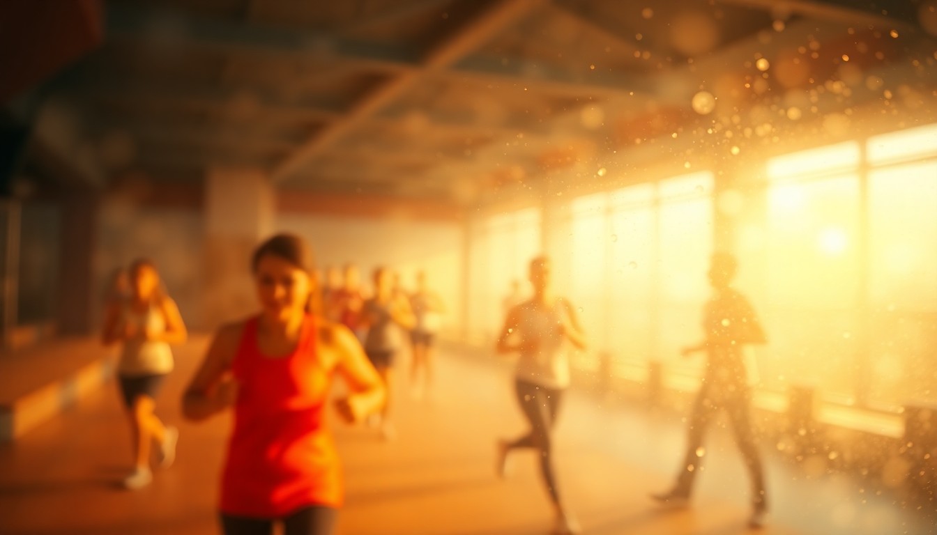 An abstract, impressionistic photograph depicting a hazy, dreamlike scene of people exercising in a gym or outdoor setting, with soft, warm pools of color and light, conveying the personal and emotional aspects of the fitness debate.