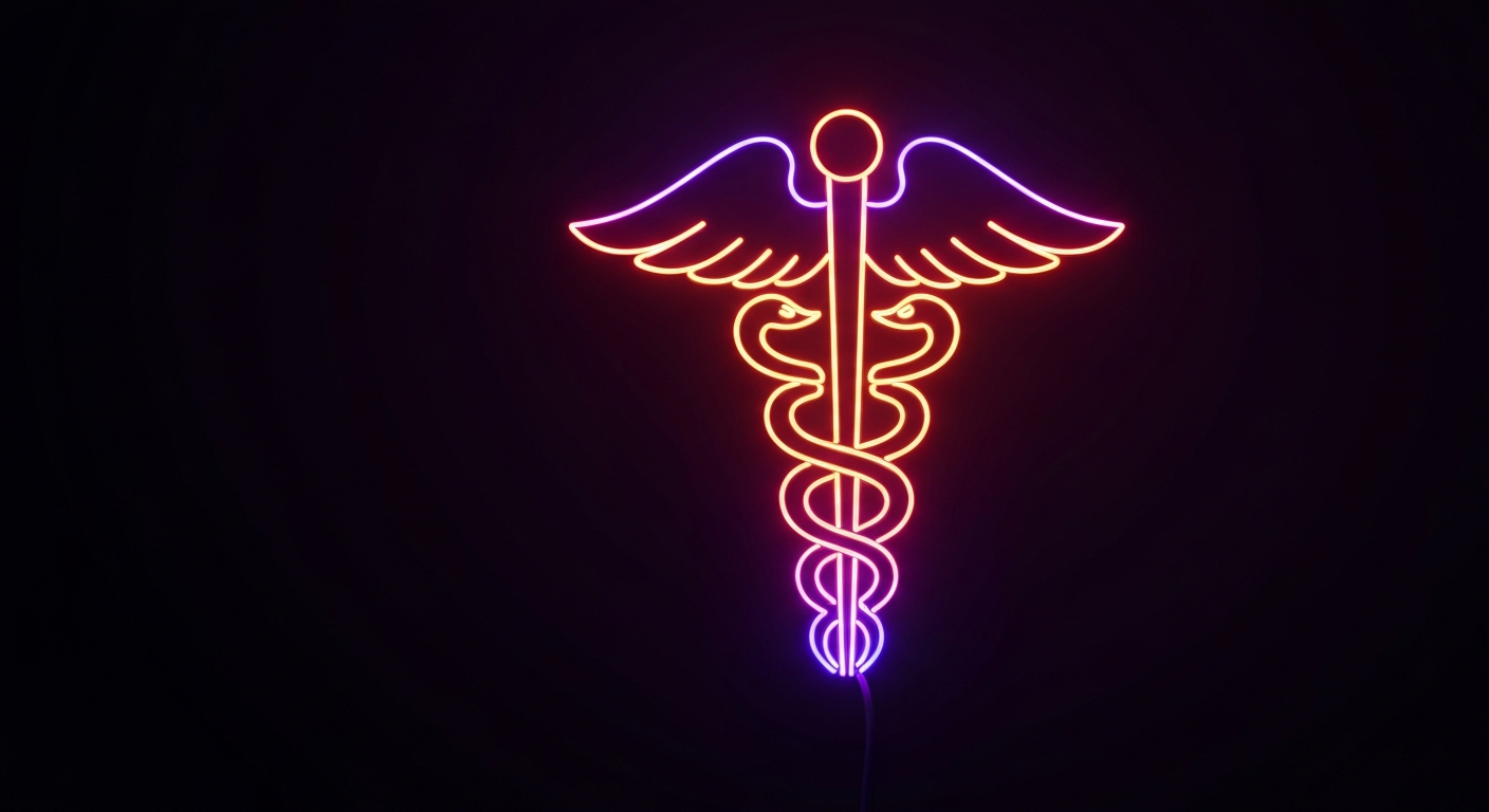 A glowing neon outline of a stylized medical symbol, such as a caduceus or the CDC logo, against a dark background, conveying a sense of optimism and renewal for the Centers for Disease Control and Prevention.