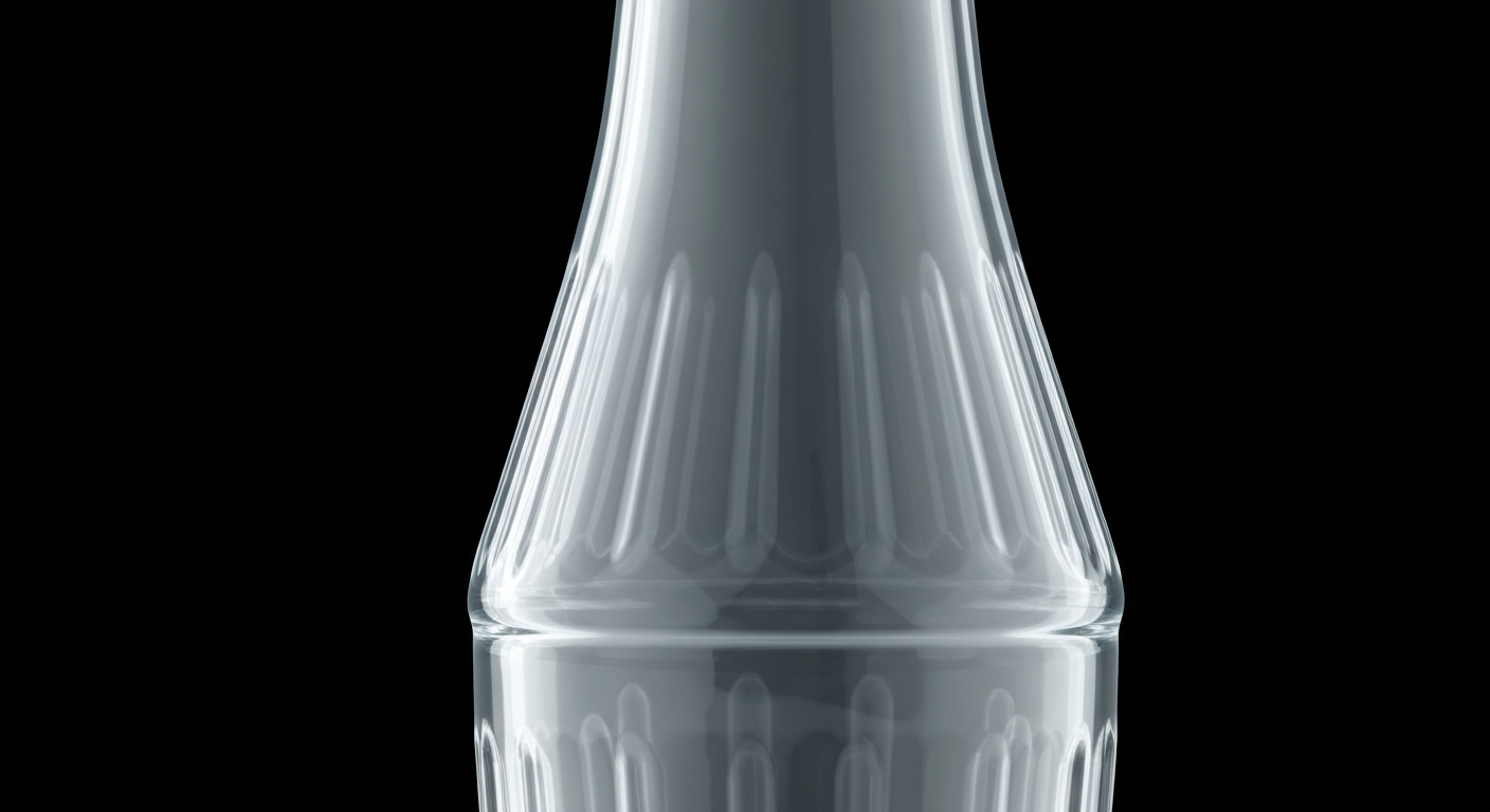 An extreme close-up X-ray photograph showing the translucent, ghostly internal structure of a glass soda bottle, conceptually representing the unseen biological effects of artificial sweeteners.