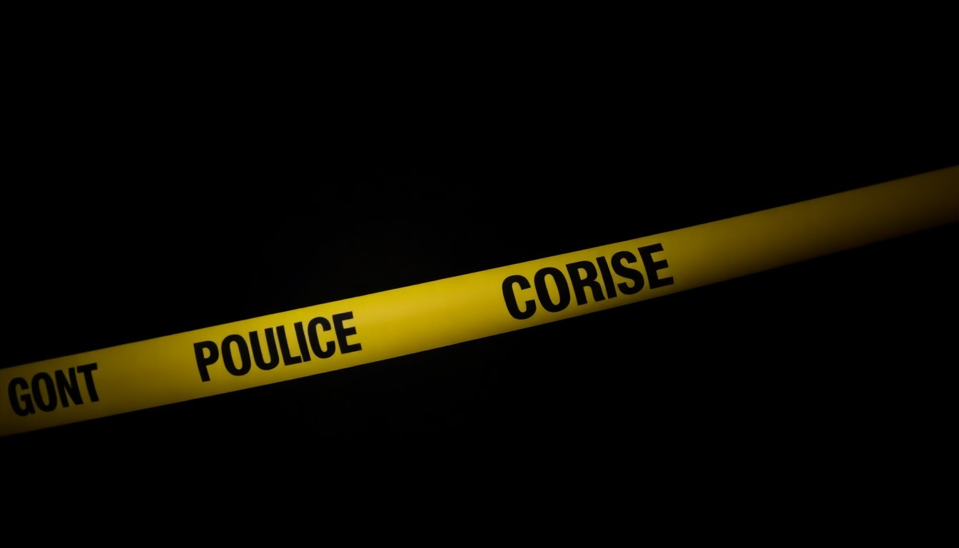 An extreme close-up photograph of police evidence markers or crime scene tape against a stark, black background, creating a gritty, investigative aesthetic through the use of harsh, direct flash lighting.