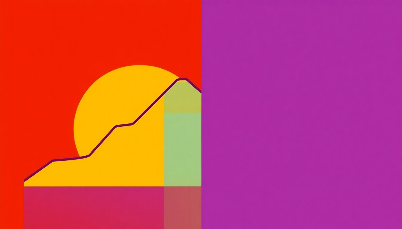 A minimalist illustration using bold geometric shapes and primary colors to conceptually depict the disconnect between rising wages and surging inflation, leaving workers' purchasing power diminished.