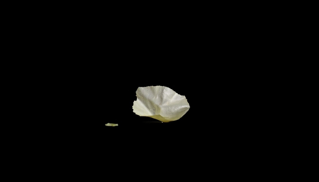 An extreme close-up photograph of a torn piece of fabric, dramatically lit by a harsh camera flash against a pitch-black background, conceptually representing the evidence being gathered in the Nancy Guthrie kidnapping case.