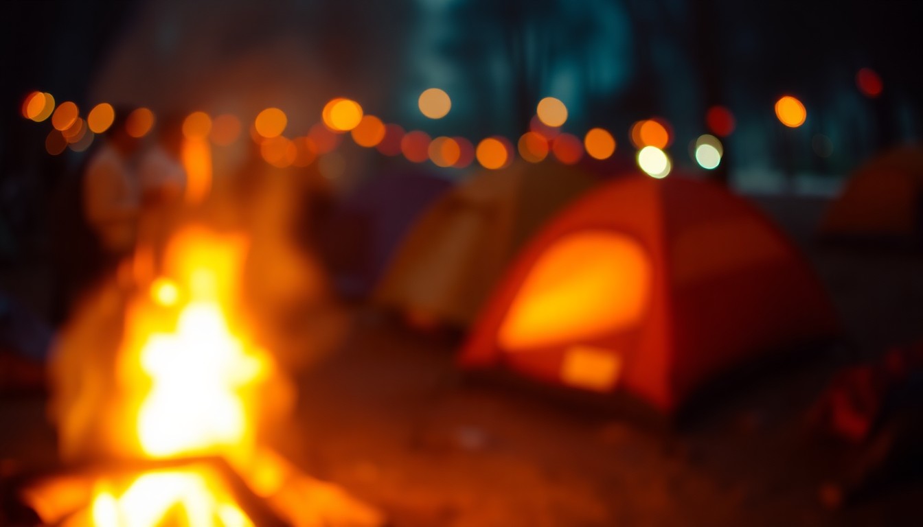An extremely abstracted, out-of-focus photograph of a homeless encampment fire, with soft pools of warm color and light, conceptually representing the public safety challenges posed by the rise in these types of incidents.