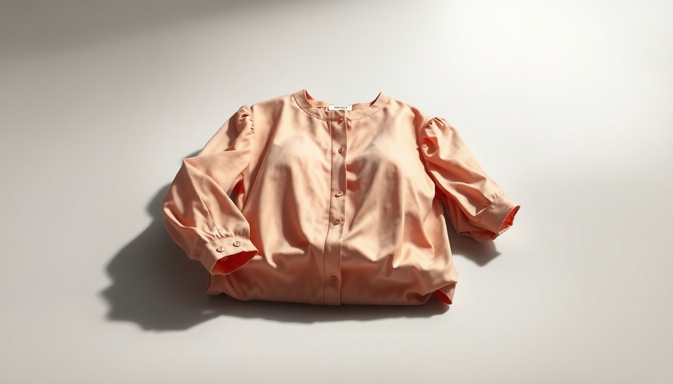 A high-end, photorealistic studio still-life photograph featuring a neatly folded plus-size women's blouse on a clean, monochromatic background, conceptually representing the loss of a retail fixture in the Augusta area.