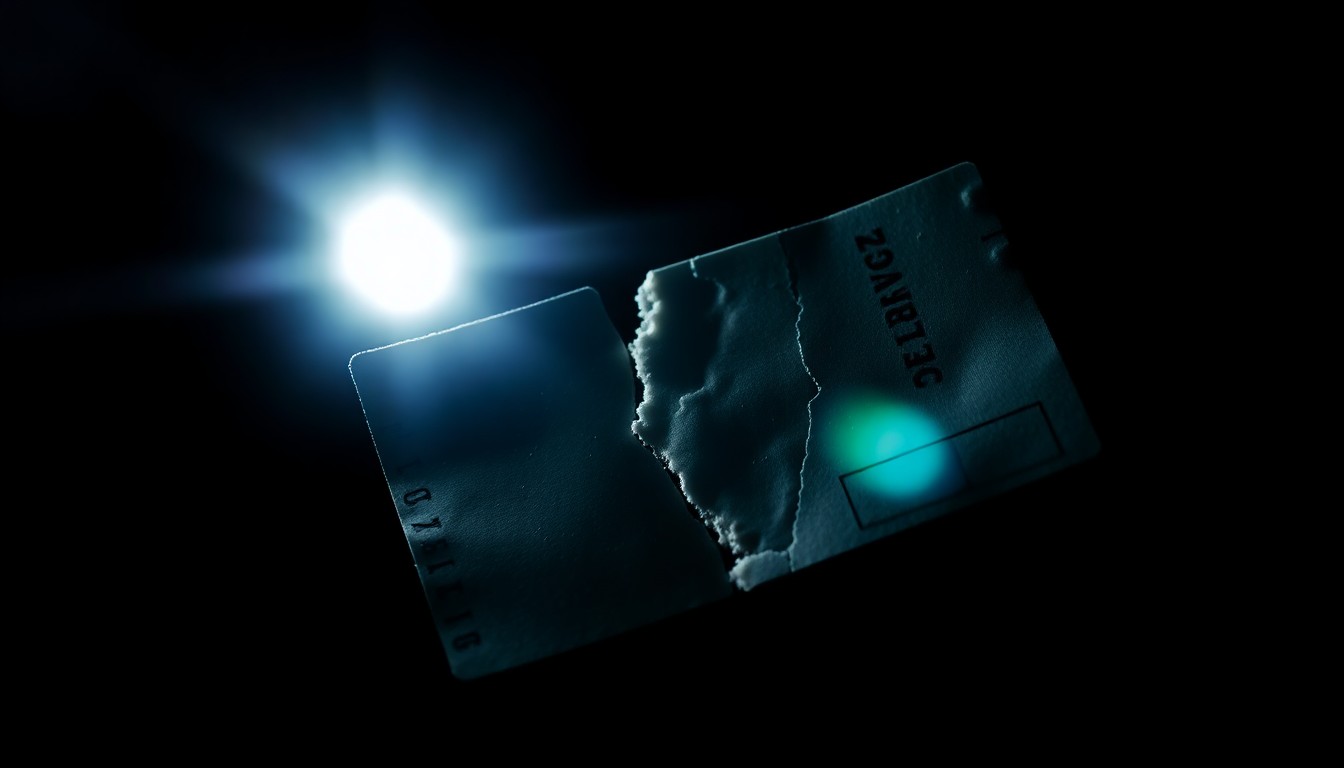 An extreme close-up photograph of a cracked and damaged transit pass, conveying the serious nature of an incident involving a passenger being injured while boarding a bus.