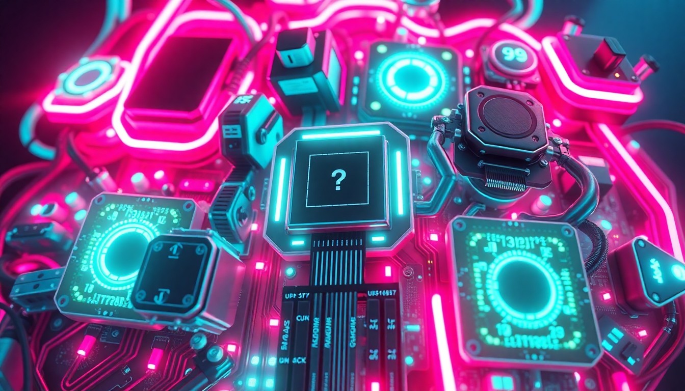 An abstract, futuristic illustration of glowing, neon-lit robotic components and circuit boards, representing the innovative spirit and technological advancements showcased at the Do Good 4-1 Robotics competition in Miami.