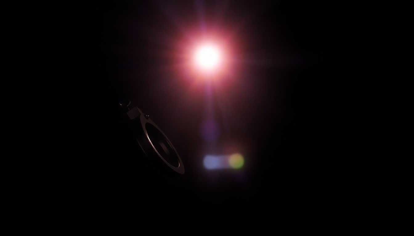 An extreme close-up photograph of a police badge or handcuffs, lit by a harsh, direct camera flash against a pitch-black background, conveying a sense of gritty investigation and law enforcement presence in the community.