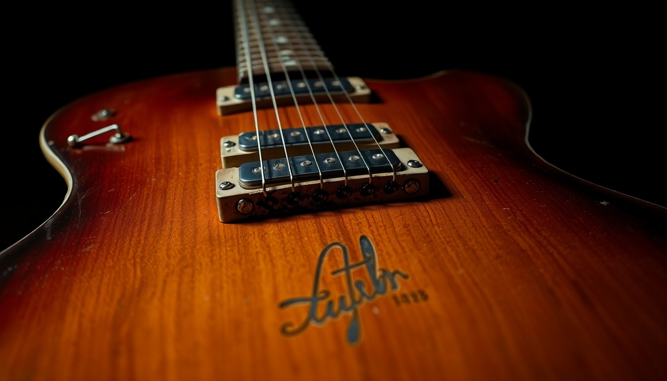 An extreme close-up photograph of the textured surface of a vintage electric guitar, with dramatic shadows and highlights creating a high-contrast, glamorous aesthetic reminiscent of Irving Penn's photography. The image conceptually represents the iconic instrument that defined Dickey Betts' musical legacy.