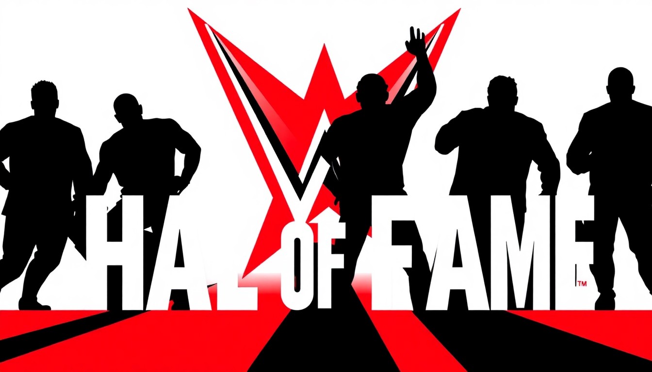 An abstract, minimalist illustration featuring bold, jagged shapes in high-contrast red and black, conceptually representing the tension and controversy surrounding the 2026 WWE Hall of Fame ceremony.
