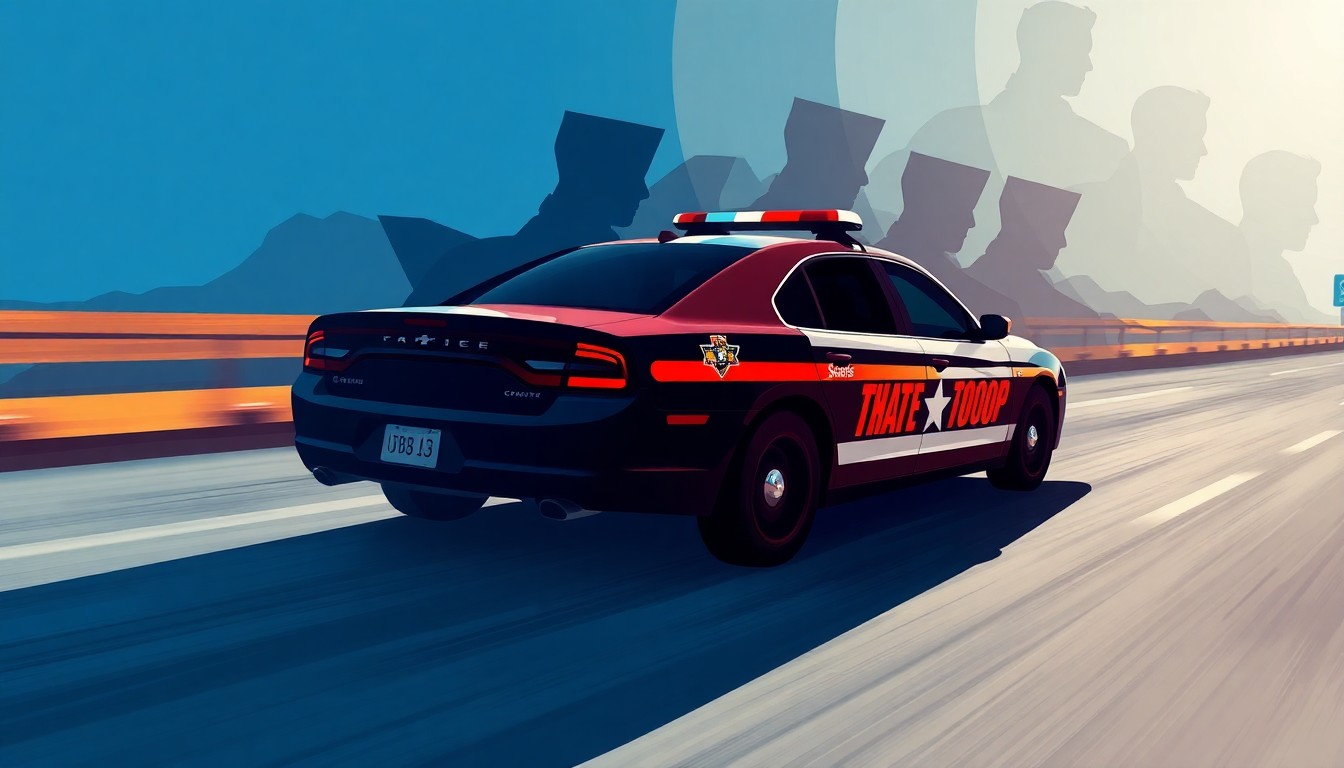 A dynamic, abstract painting featuring overlapping, geometric shapes in shades of blue, red, and gray, conceptually representing the rapid movement and urgency of immigration enforcement activities.