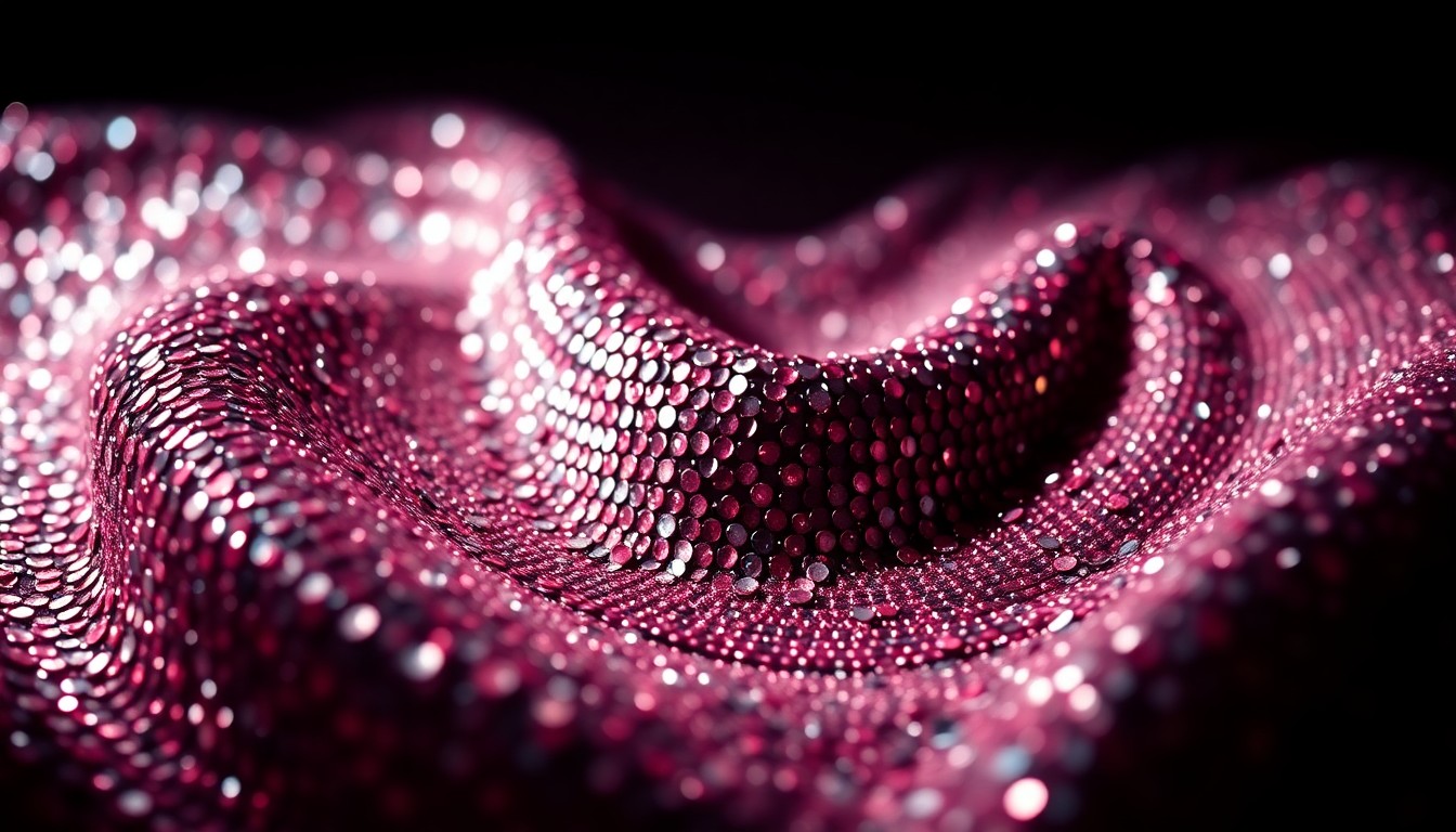 An extreme close-up of sparkling sequins illuminated by dramatic studio lighting, conceptually representing the allure and complexities of modern romance.