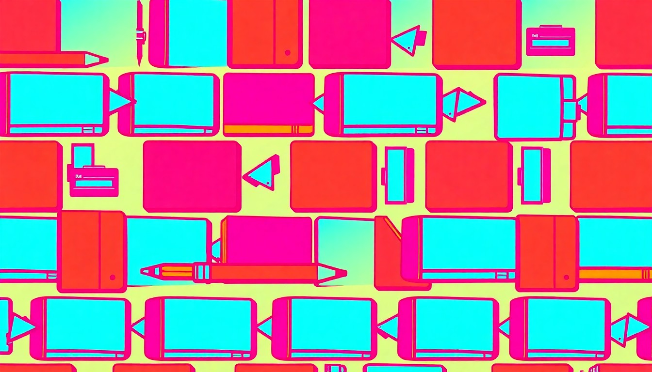 A high-contrast, brightly colored silkscreen print of a school notebook repeated in a grid pattern, conceptually representing the educational programs funded by the Gamma Nu Chapter of the Delta Kappa Gamma Society.