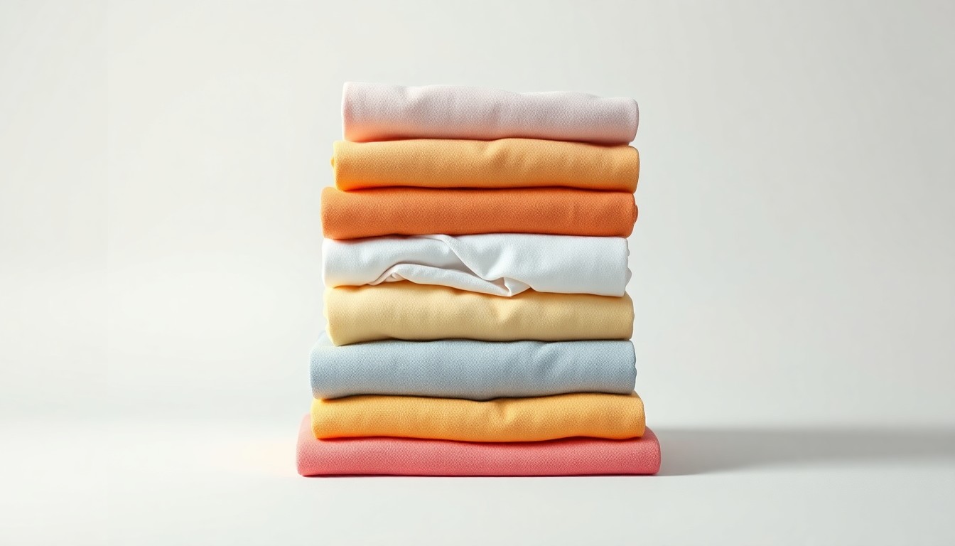 A high-end, photorealistic studio still-life photograph featuring a stack of folded children's clothing in soft pastel colors, arranged elegantly on a clean, monochromatic background. The clothing items are made from premium, polished raw materials and clean geometric shapes, conceptually representing the abstract financial trends in the children's apparel industry.