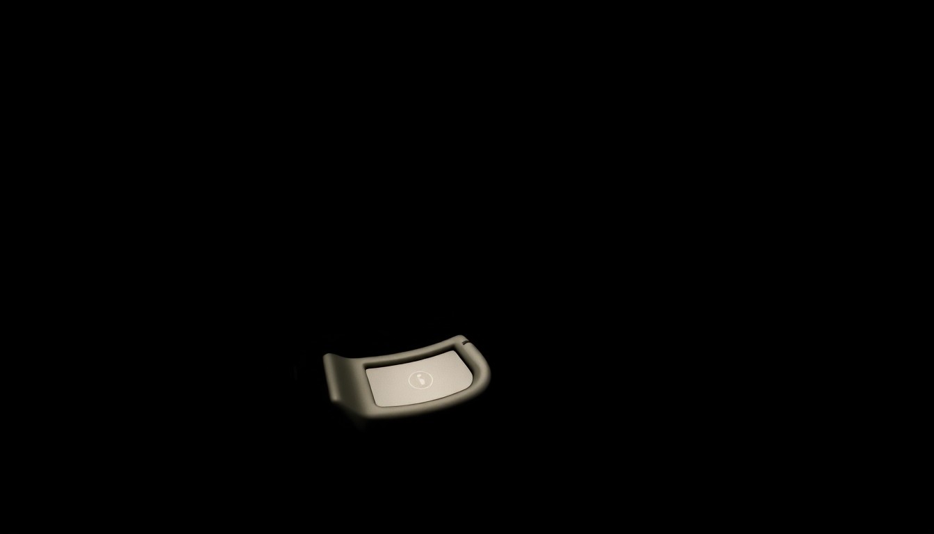 An extreme close-up photograph of an airplane emergency slide lever, its metallic surface reflecting the harsh light of a camera flash against a pitch-black background, conceptually representing the urgency and gravity of a security incident on a commercial flight.