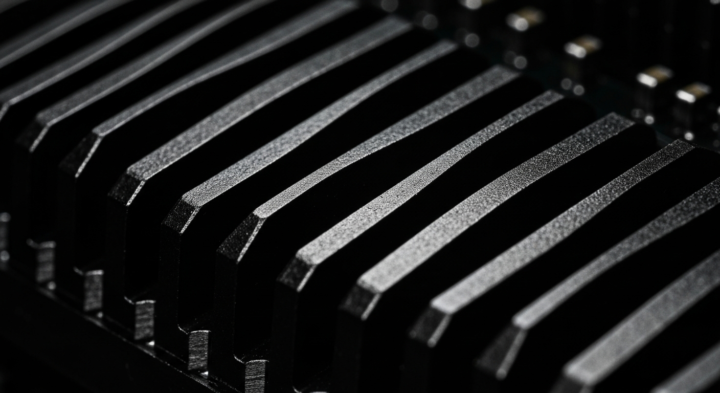 An extreme close-up of the textured surface of an automotive component, such as a gear or circuit board, captured in dramatic, high-contrast lighting that highlights the precision and craftsmanship of Cresco's engineering.