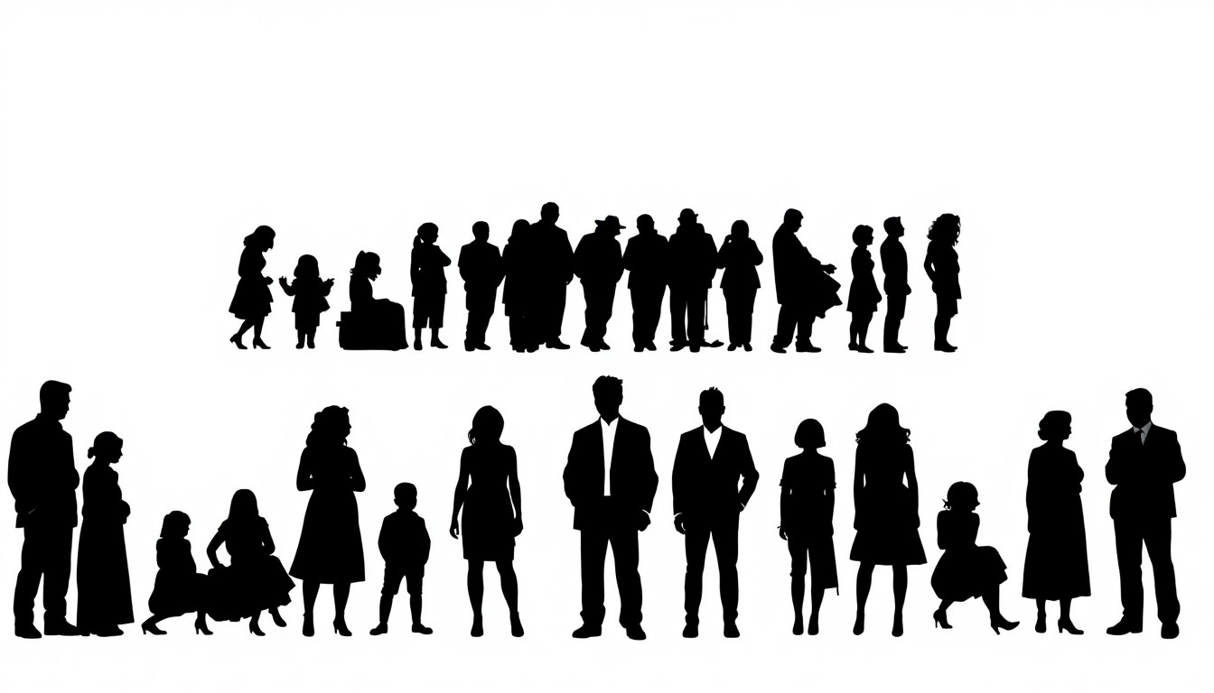 A minimalist, abstract illustration featuring jagged black silhouettes of characters from classic Rob Reiner movies, conceptually representing the director's enduring impact through the collaborative spirit of his iconic ensemble casts.