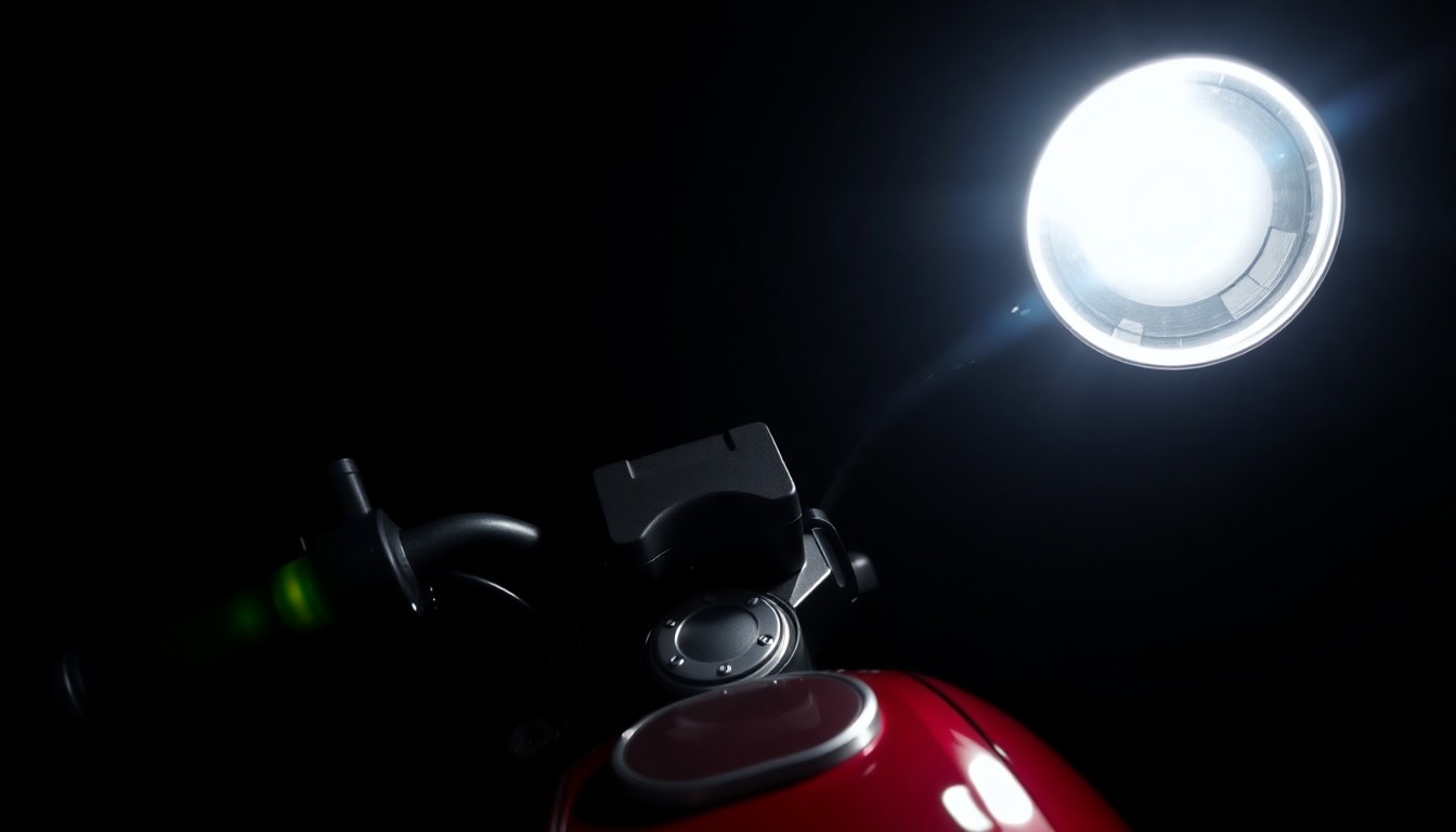 An extreme close-up photograph of an electric motorcycle handlebar and throttle, lit by a harsh, direct camera flash against a pitch-black background, creating a stark, gritty, investigative aesthetic.
