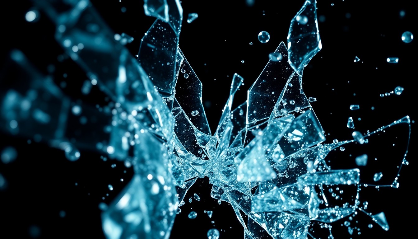 An abstract close-up photograph of shattered glass and glittering sequins, capturing the high-stakes drama and glamour of the 'Divergent' universe.