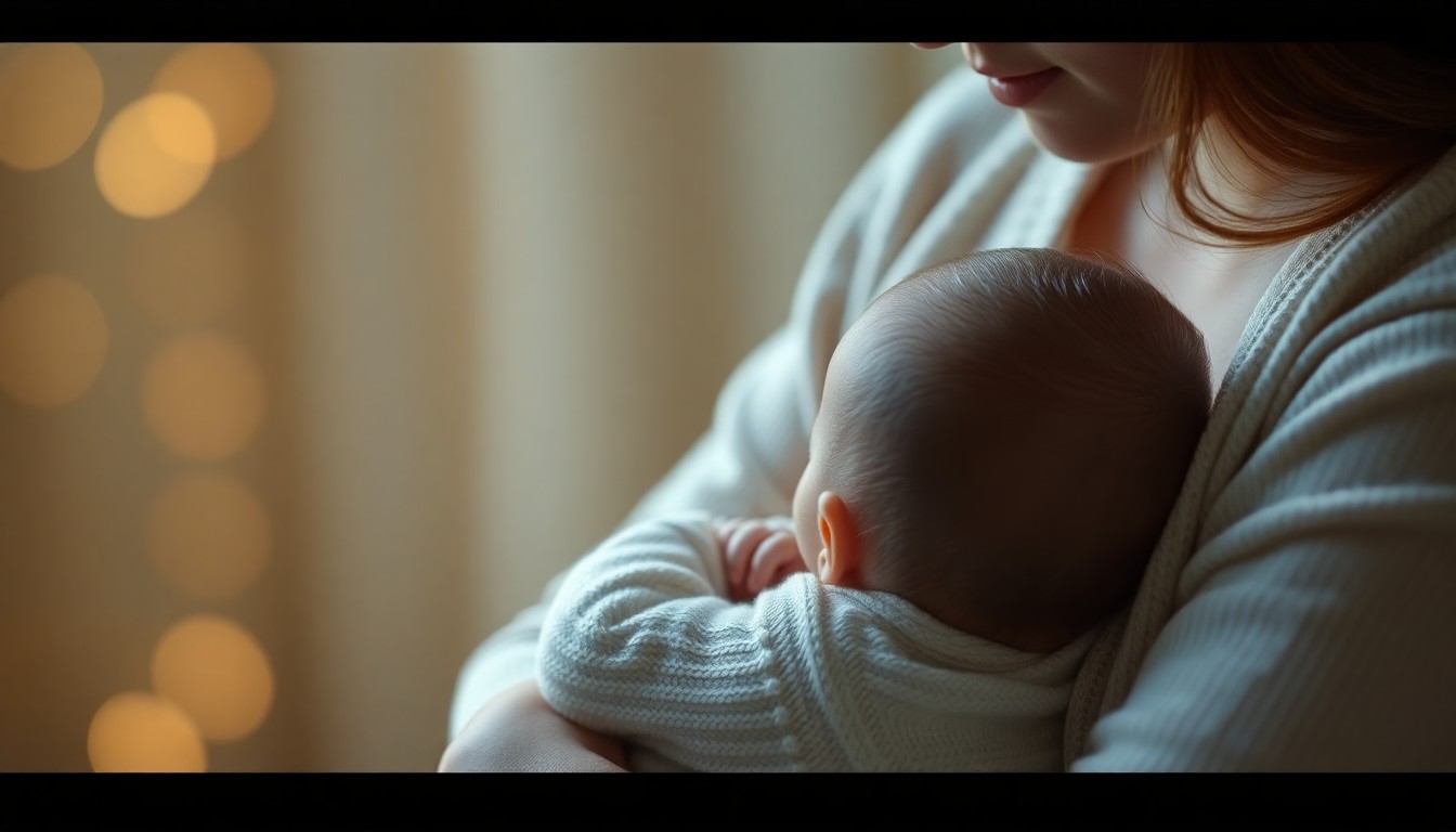 A tender, intimate scene of a mother holding her baby, captured in a soft, dreamlike blur of light and color that evokes the caring spirit of a community-driven donation drive.