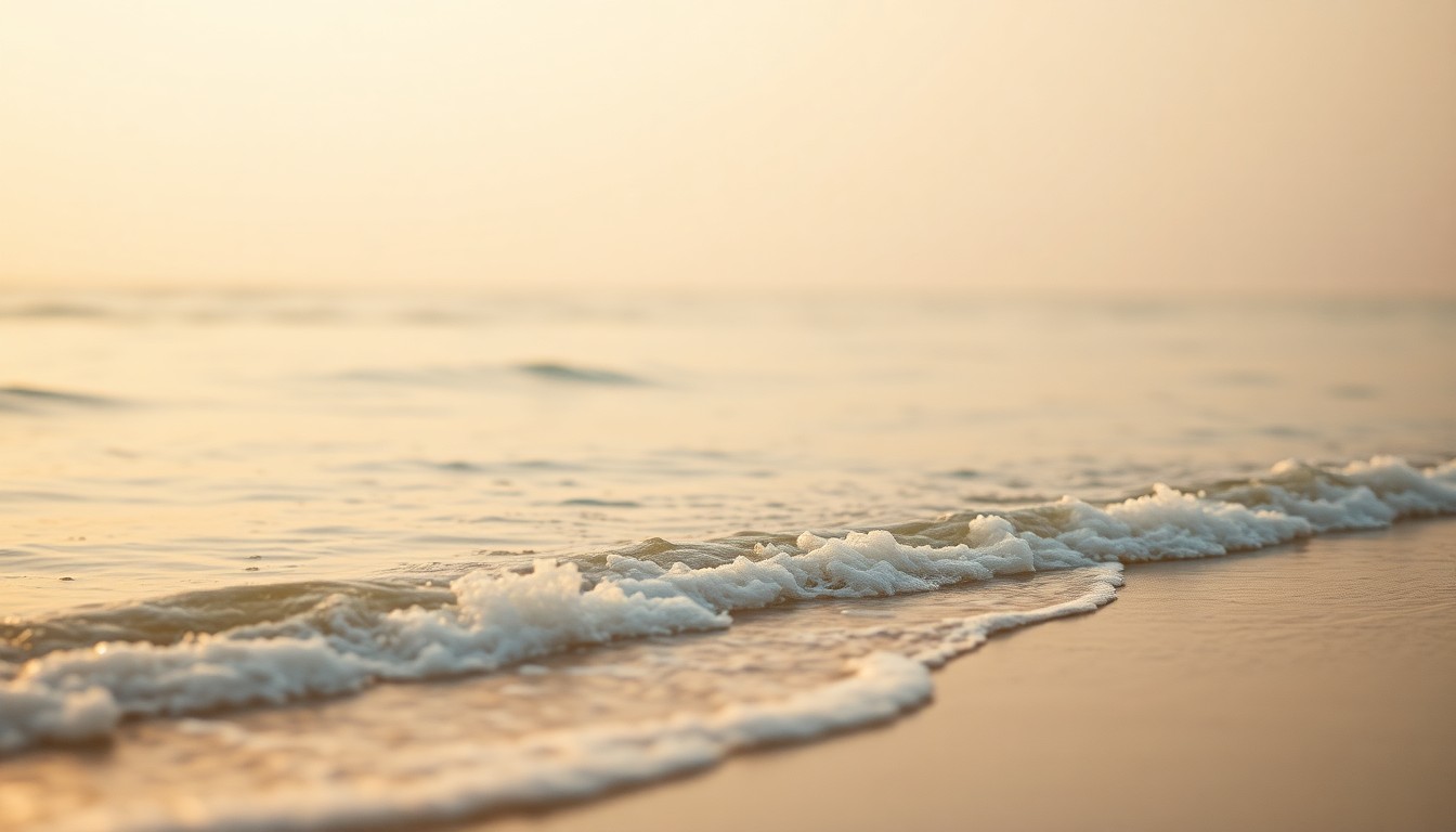 A serene, out-of-focus coastal scene with gentle waves and soft, warm lighting, conceptually representing the tranquility and natural beauty that Ernie Fazio championed throughout his life.