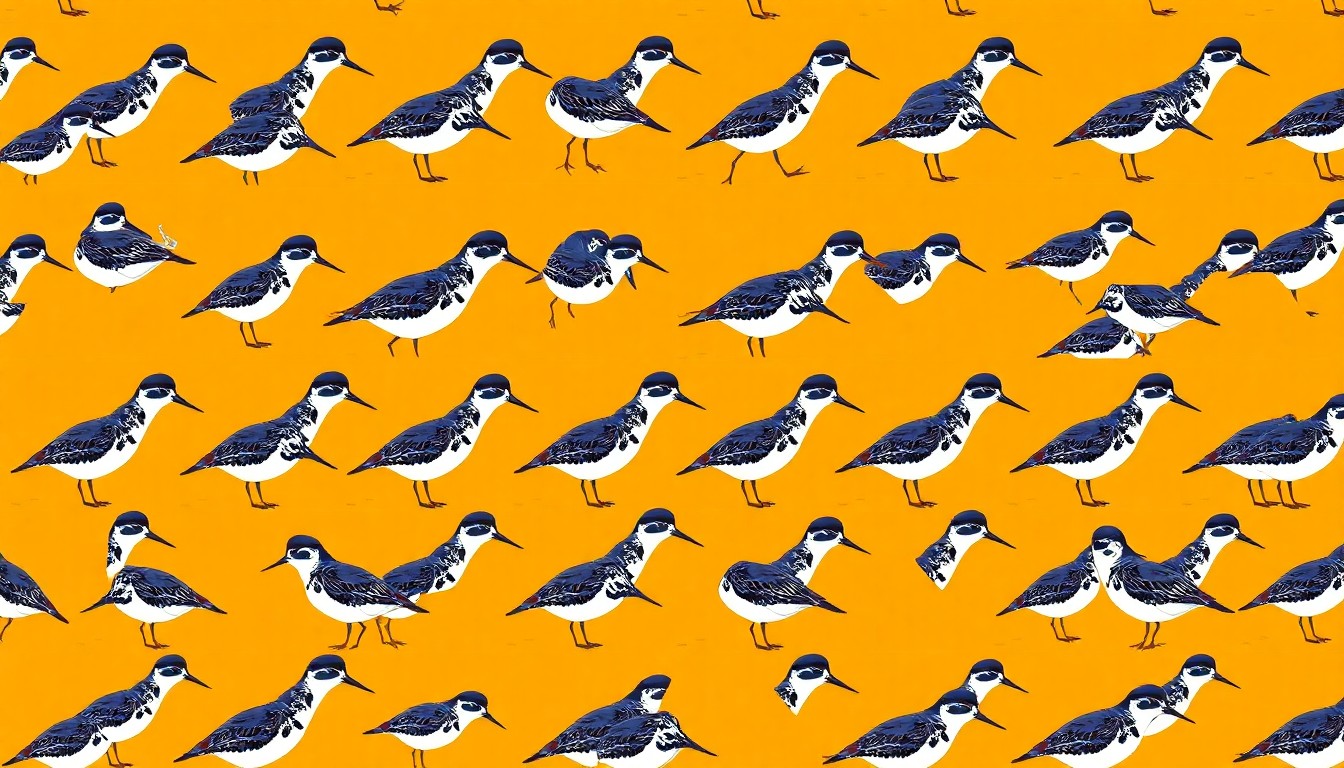 A high-contrast, silkscreen-style illustration of a Pennsylvania shorebird, such as a killdeer or sanderling, repeated in a grid pattern with vibrant neon colors and heavy black outlines, conceptually representing the bold, modern aesthetic of the wildlife art contest.