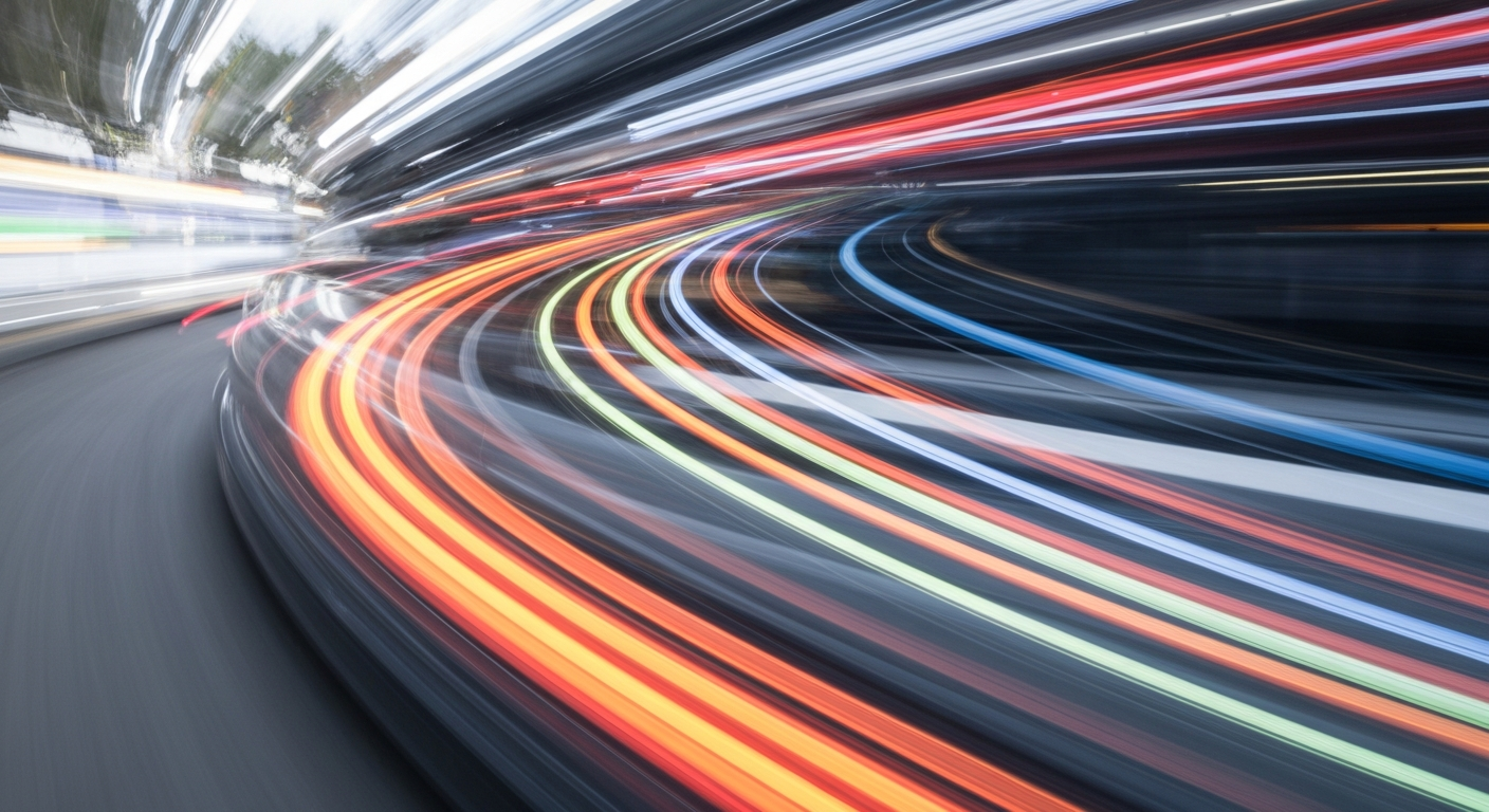 An abstract, blurred image of a moving electric vehicle, conveying a sense of speed, modern engineering, and the dynamic nature of the automotive industry.