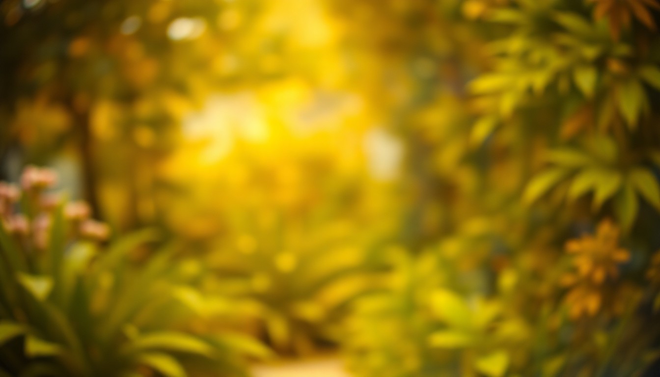 An impressionistic, out-of-focus photograph in warm, earthy tones depicting the soft, blurred shapes and colors of a lush, verdant garden scene, conveying the atmospheric mood and community spirit of the annual Riverside flower show and garden tour.