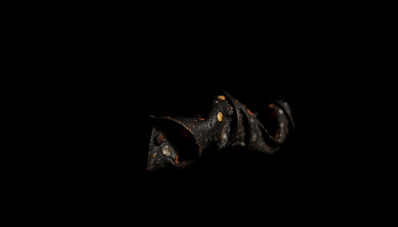 An extreme close-up photograph of a charred, twisted metal object from the fire scene, capturing the gritty, investigative nature of the incident without depicting any literal violence or victims.