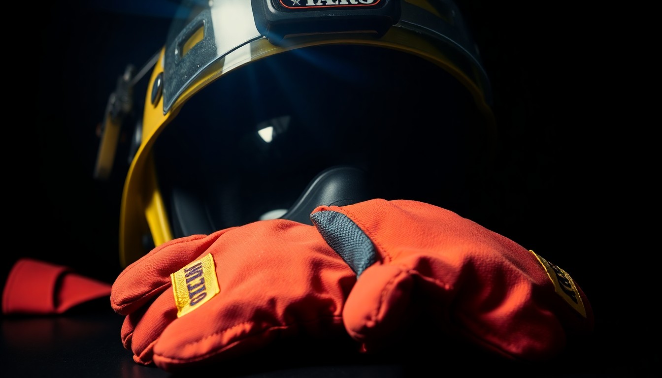 An extreme close-up photograph of a firefighter's helmet and gloves, the harsh lighting and dark background creating a stark, gritty, investigative aesthetic that conceptually represents the FDNY's crackdown on inappropriate use of its firehouses.