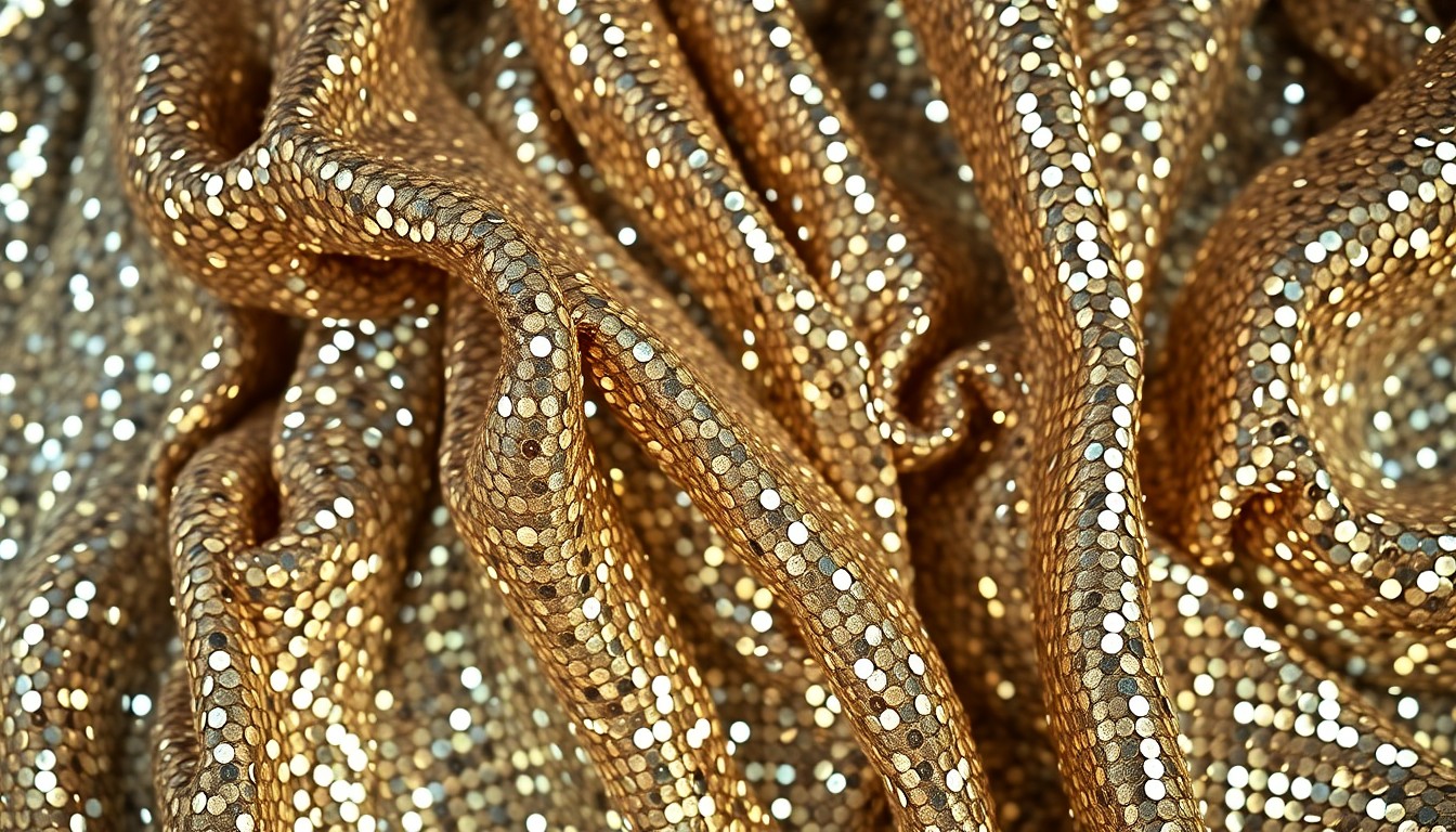 An extreme macro photograph of a crumpled, glittering sequin fabric in dramatic, high-contrast studio lighting, conceptually representing the complex intersection of celebrity, glamour, and vulnerability.