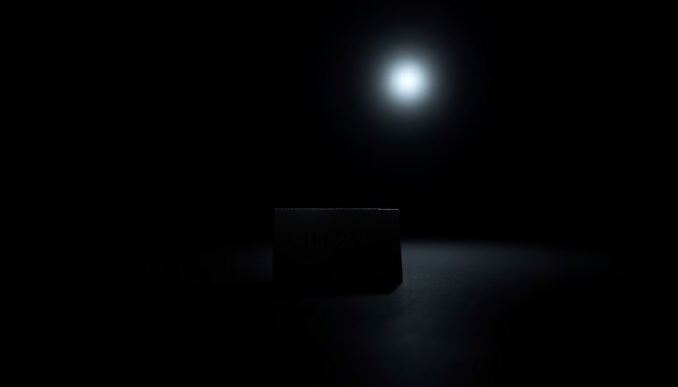 An extreme close-up photograph of a small, numbered police evidence marker, lit by a harsh, direct camera flash against a pitch-black background, conceptually representing the investigative process of searching for missing persons.