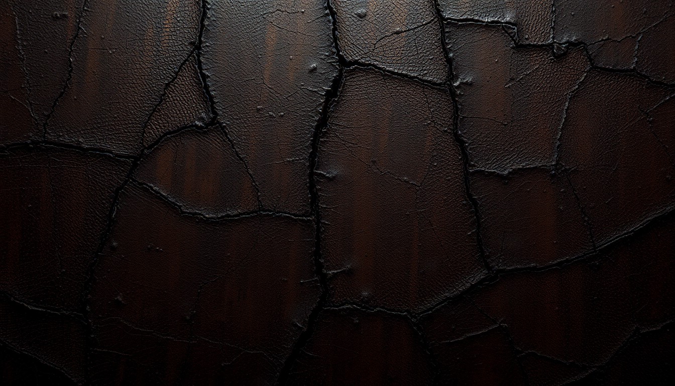 An extreme close-up photograph of a heavily textured, cracked and distressed leather surface in deep, earthy tones, conveying a sense of tension and grit associated with a thriller film.