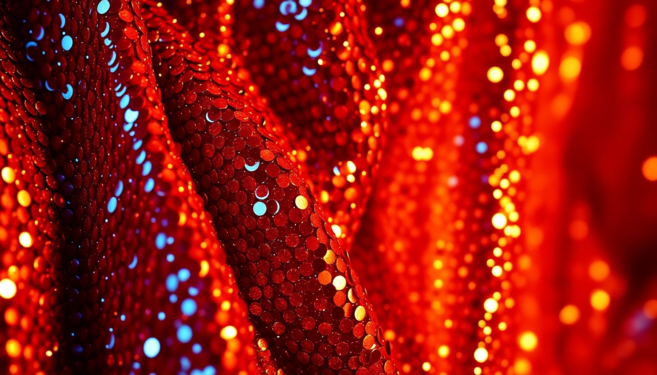 An abstract close-up image featuring luxurious textures like glittering sequins and plush velvet, captured with dramatic studio lighting to convey the celebratory mood of a celebrity birthday.