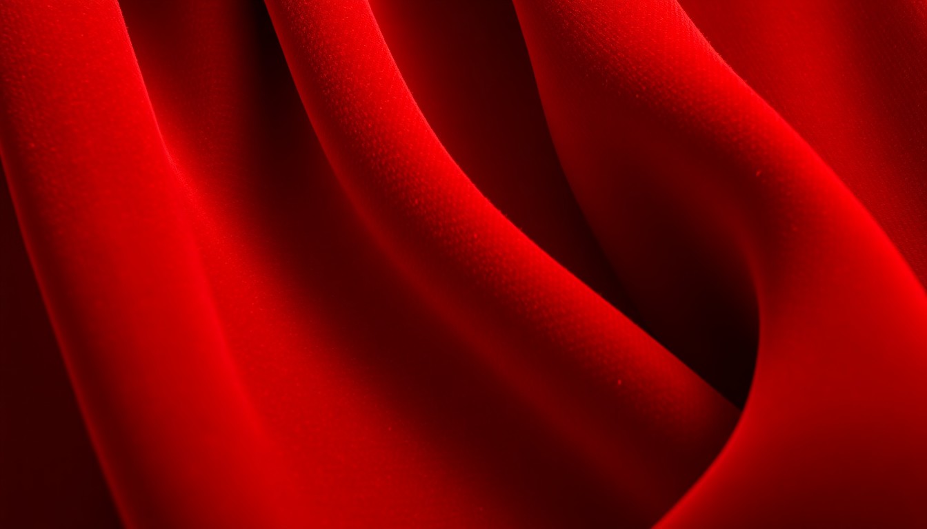An extreme close-up photograph of a luxurious red velvet fabric, capturing the rich, textured details and dramatic lighting to evoke the glamour and elegance of classic French cinema.