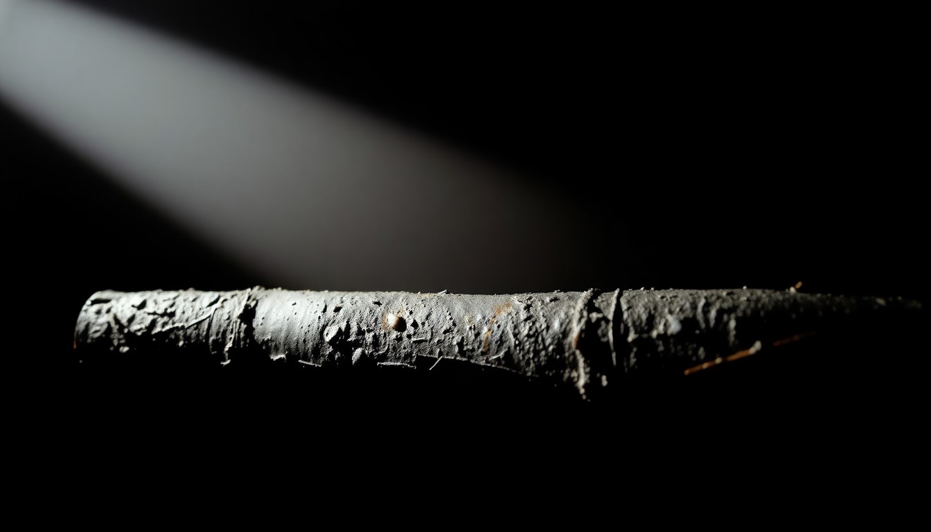 An extreme close-up photograph of a charred, twisted metal object from the fire site, capturing the stark, gritty aftermath of the devastating blaze.