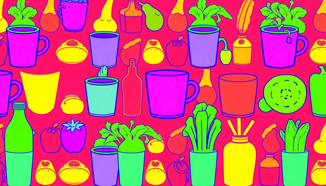 A brightly colored, high-contrast silkscreen print of an organic apple repeated in a tight grid pattern, conceptually representing the joyful energy of a community festival.