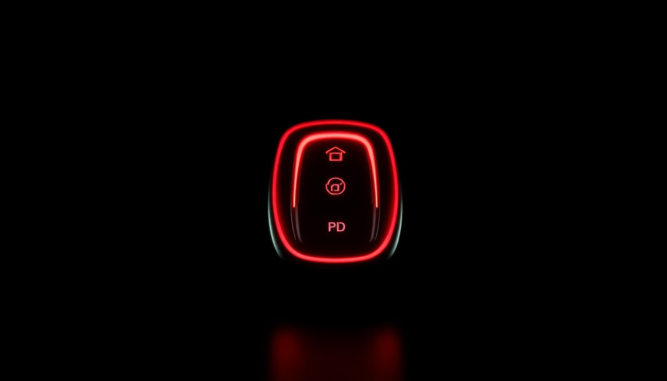 An extreme close-up of a luxury electric vehicle key fob reflecting a bright, harsh light, conceptually illustrating the theft of the vehicles.