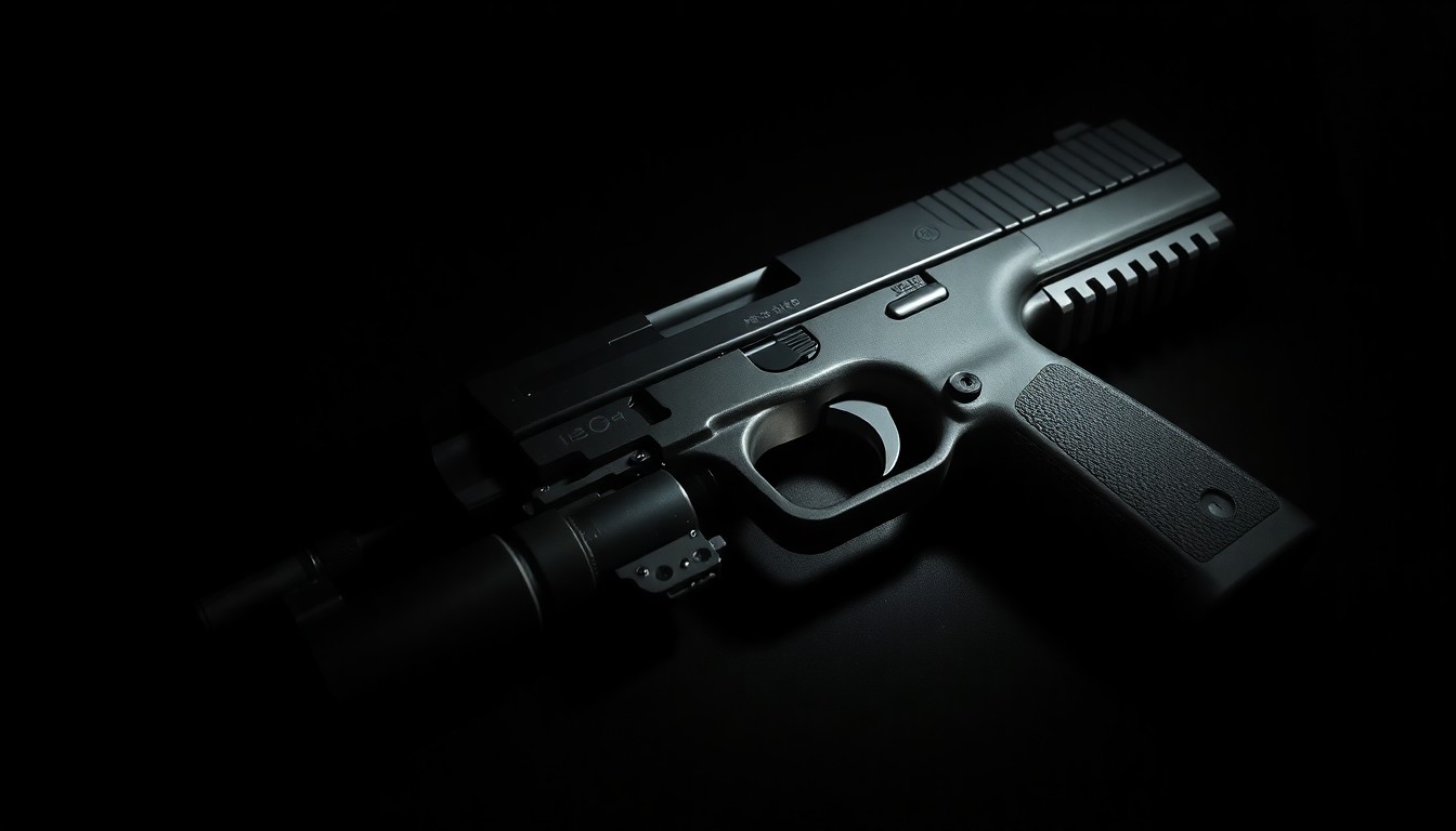 An extreme close-up photograph of the disassembled components of a Polymer 80 pistol, lit by a harsh, direct camera flash against a pitch-black background, conveying the stark, gritty nature of the crime investigation.