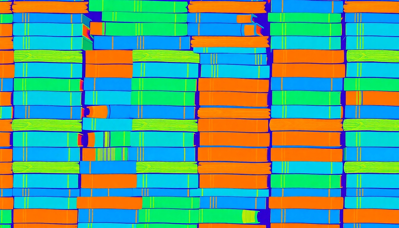 A bold, colorful silkscreen illustration featuring a repeating pattern of stacked children's books in bright, neon-like hues, conceptually representing the joy and importance of early childhood education.