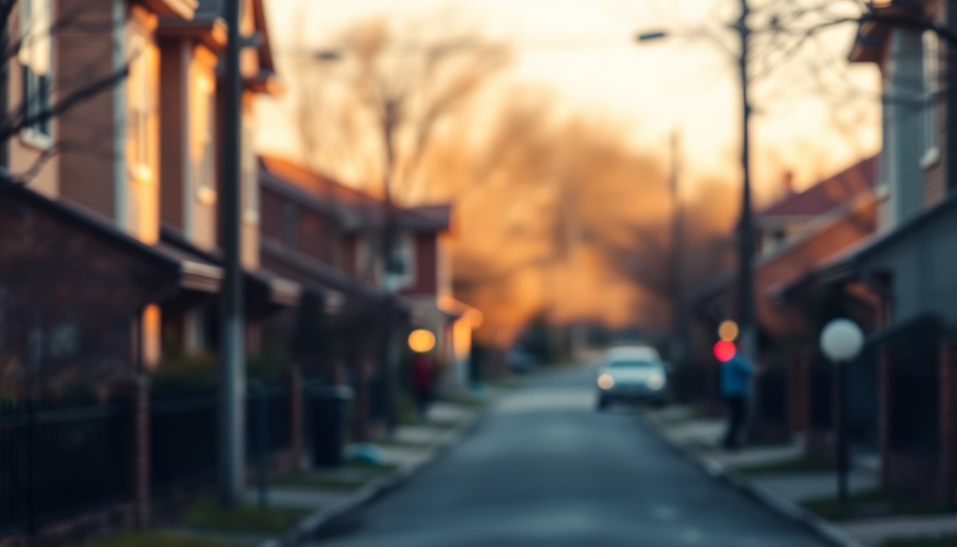 An abstract, out-of-focus photograph of a residential street, with warm pools of light and color creating a dreamlike, atmospheric quality that conceptually represents the updated home and extra land featured in the story.