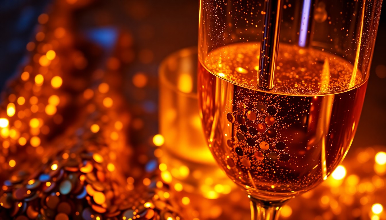 An extreme close-up photograph of shimmering sequins and glittering disco glass, capturing the glamorous, high-fashion energy of a celebrity date night through dramatic lighting and abstract textures.