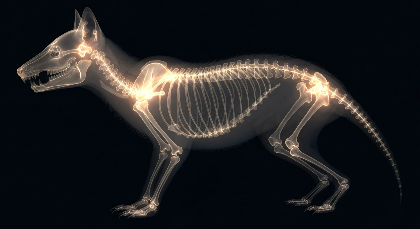 A translucent X-ray photograph showing the skeletal structure of a fox or bird, with glowing lines tracing the outline of the animal's body and highlighting the presence of antibiotic-resistant bacteria within.