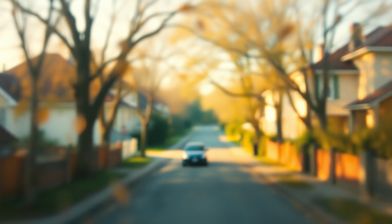 An impressionistic, out-of-focus photograph in warm tones depicting the cozy, tree-lined residential streets of Arlington's Rosslyn neighborhood, conceptually representing the setting for this updated home listing.